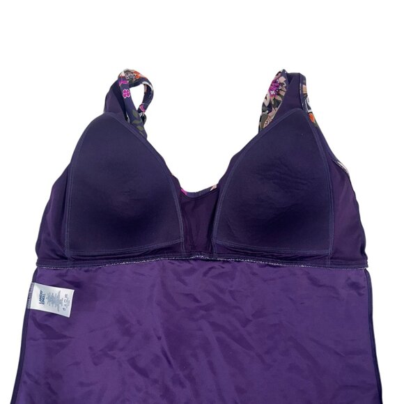 Lands End Womens Floral Tankini Top Sz 16 W/Built-In Bra Support Deep V-Neckline - Picture 3 of 13